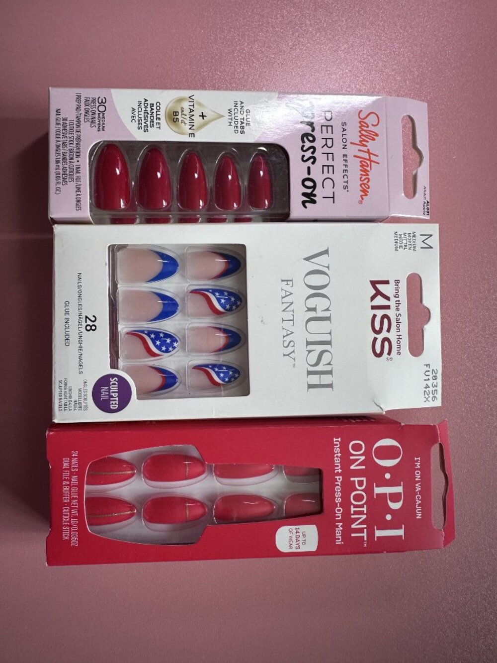 Red & White & Blue Press-On Nails Bundle – 3 Sets – OPI, KISS & Sally Hansen